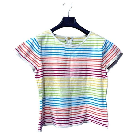 Talbots Petite size large colourful stripe short sleeve shirt - Picture 1 of 4
